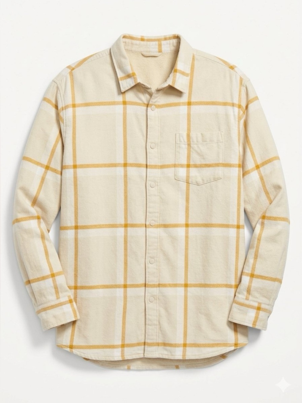 Old Navy Menโs XXXL Plaid Cozy Lined Shacket Cream Yellow